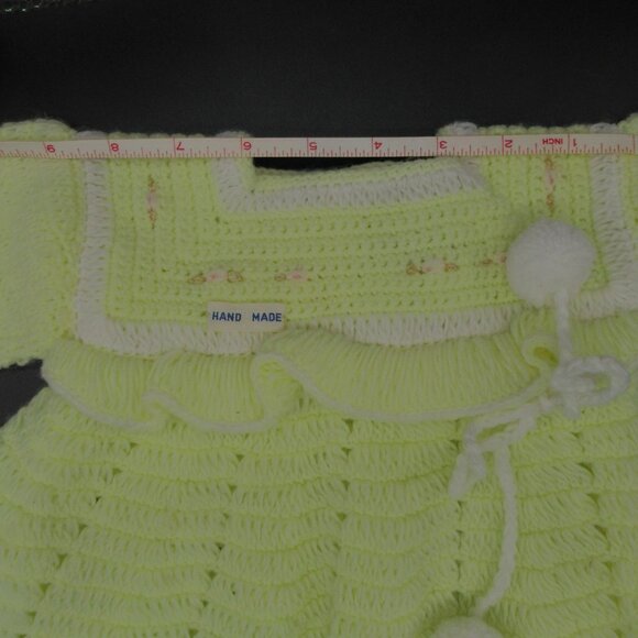 Hand Knit Baby Doll Dress With Pom-Poms & Ruffled Trim - Picture 13 of 15